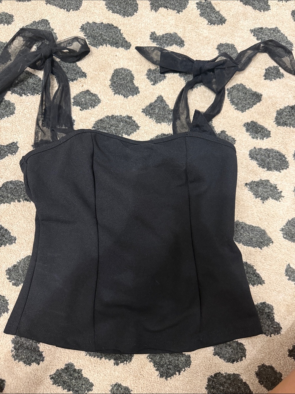Sheer Tie-Strap Black Bustier Top